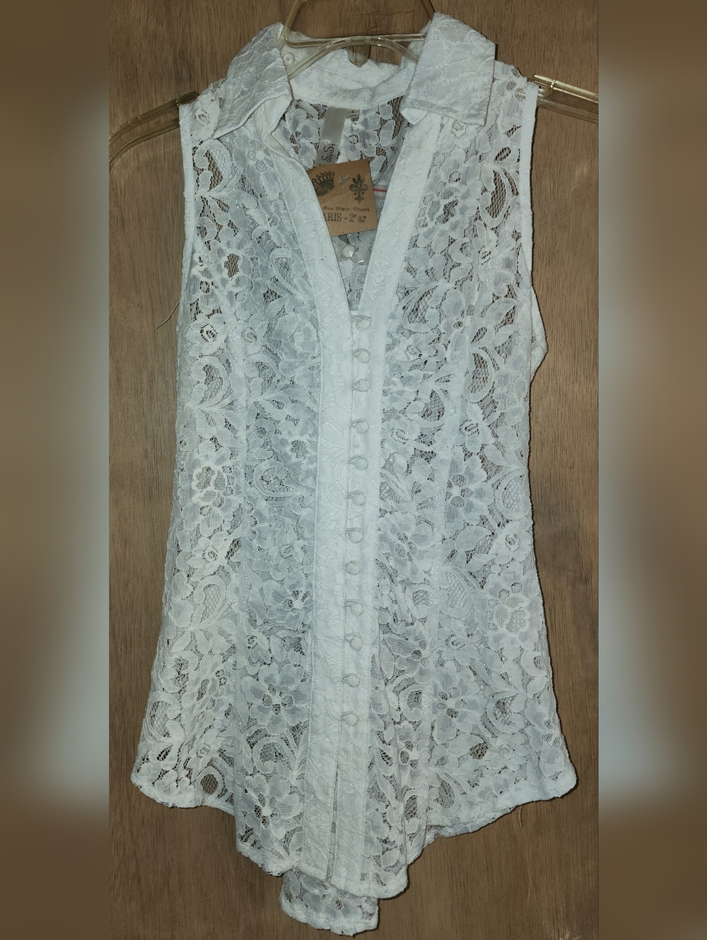 Sleeveless White Lace Button-Front Top Lace-Up Back New Small - Picture 4 of 9